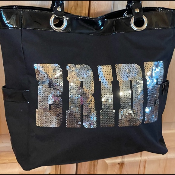 Handbags - Black Tote Bag With Silver Sequined “BRIDE”